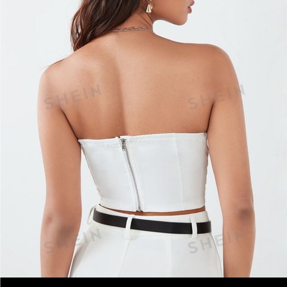 White strapless sweetheart crop top - Picture 2 of 4